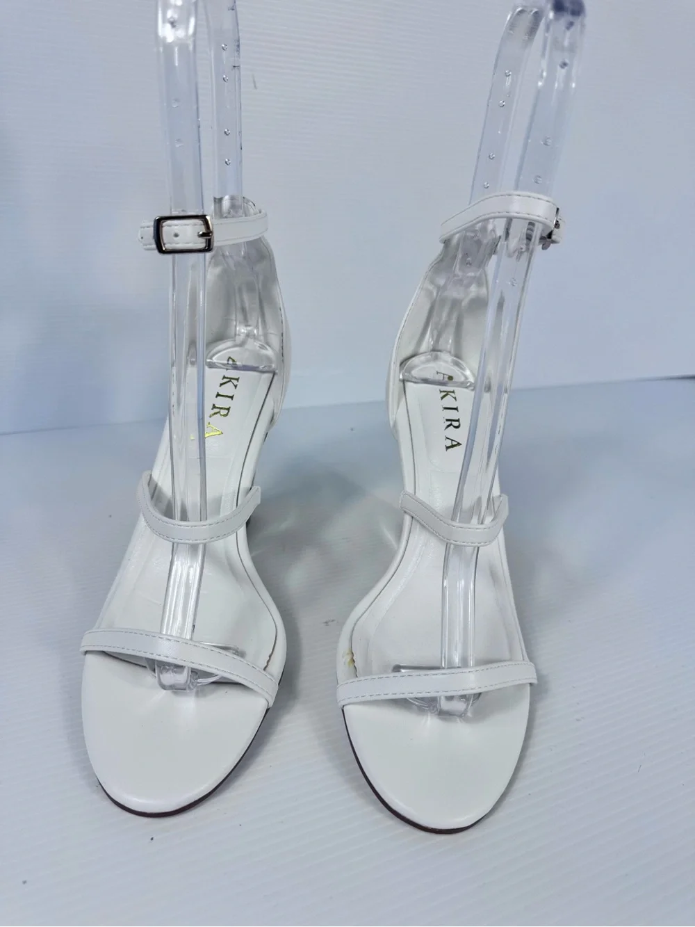 AKIRA Ayyar White & Gold Sculptural Wedge Heels Strappy Sandals